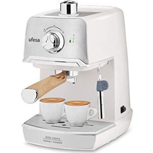 Ufesa CE7238 koffiezetapparaat voor espresso en cappuccino, stoomsproeier, 20 bar, 2 modi: Café Moulu of enkele doos, 1,2 l tank, kopwarmer, 850 W, crème
