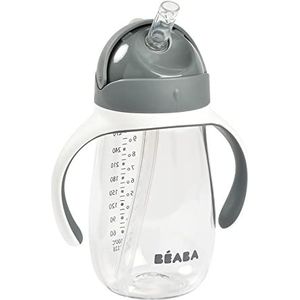 Béaba - Drinkbeker - 2-in-1 babyfles - kinderbeker met rietje - 100% dicht - gemakkelijk te openen - afneembare handgrepen -Tritan en siliconen - 300 ml - mineraalgrijs 913534