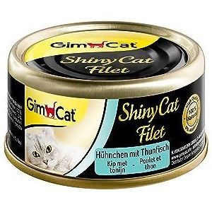 GimCat ShinyCat Kippennet, tonijn, kattenvoer met sappig net zonder suiker, voor volwassen katten, 24 dozen (24 x 70 g)
