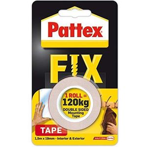 Pattex Fix Zelfklevende tape 120 kg, rood, dubbelzijdig, 19 mm x 1,5 m, 1,5 m x 19 mm, 120 kg