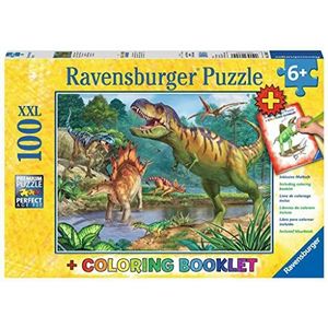 Ravensburger Kinderpuzzel, 13695 wereld van de dinosaurussen, dino-puzzel voor kinderen vanaf 6 jaar, met 100 delen in XXL-formaat, inclusief tekenboek