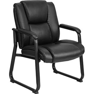 Flash Furniture Hercules Series Receptiestoel, leer, met slee voet, metaal, zwart, 76,2 x 64,77 x 45,72 cm