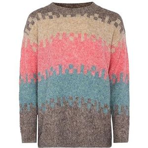 Jalene Pull à col rond en tricot thermique à rayures multicolores pour femme Taille XL/XXL, multicolore, XL