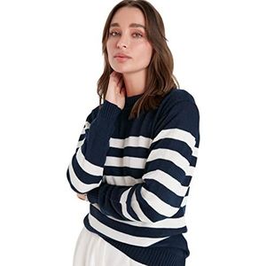 Trendyol Oversized gestreepte trui met ronde hals trainingspak voor dames (1 stuk), Navy Blauw