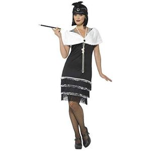 Smiffys Dameskostuum uit de jaren 20, zwart, met jurk, hoofdband en bonttole
