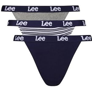 Lee Lee Katoenen tanga voor dames, marineblauw/strepen/grijs, zacht, rekbaar en comfortabel ondergoed, damesslips, bariton blauw / strepen / grijs gemêleerd