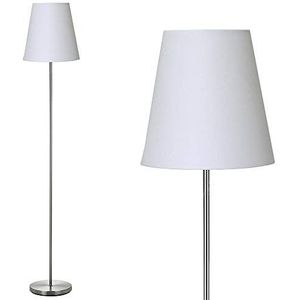 BAKAJI Vloerlamp lamp lamp E27 Max 60W ronde basis metaal chroom lampenkap stof modern design pedaal ontsteking hoogte 150cm (wit)