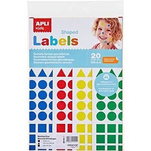 Apli KIDS 5151, verpakking met 1920 stickers in verschillende vormen en kleuren, 20 vellen geel/blauw/rood/groen driehoeken (20 x 20 mm), rond (20 mm) en vierkant (20 x 20 mm)