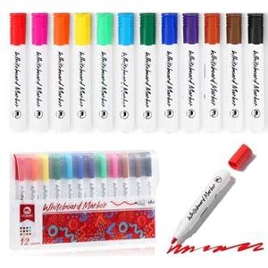 Vinabo 12 stuks uitwisbare whiteboardstiften, droog afwisbaar, medium fijne punt, voor whiteboard, uitwisbare krijtmarker, verschillende kleuren