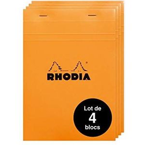 Rhodia 16200AMZC - set met 4 notitieblokken N°16, aan de bovenkant geniet, DIN A5 (14,8 x 21 cm), 80 vellen microgeperforeerd, geruit, Clairefontaine papier wit 80 g, cover oranje, 4 stuks