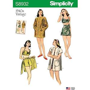 Simplicity Naaipatroon S8932 patroon in vintage stijl, shorts, sjaal, rok en jas, papier, wit