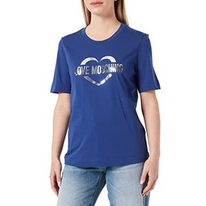 Love Moschino Dames T-shirt met hartprint van zilverfolie, Blauw