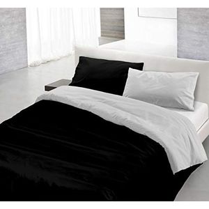 Italian Bed Linen Beddengoedset met dekbedovertrek en kussensloop, eenkleurig, 100% katoen, zwart/lichtgrijs, eenpersoonsbed