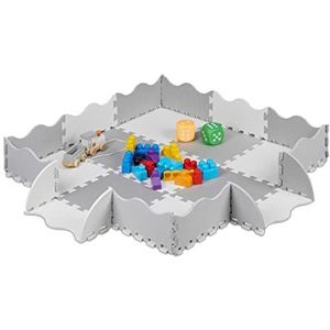 Relaxdays 25-delige speelmat met rand - puzzelmat kinderkamer - speeltegels - vloerpuzzel - grijs
