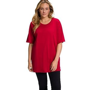 Ulla Popken Basic dames-T-shirt, knoopsluiting, regular, ronde hals, rood (rood 51)