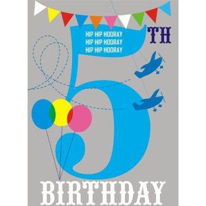 Claire Giles Hatful of Happy Birthday HAT011 verjaardagskaart voor de 5e verjaardag, blauw