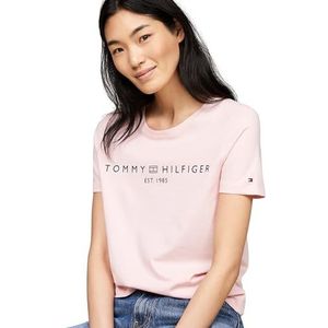 Tommy Hilfiger Reg Corp Logo C-nk Ss S/S gebreide tops voor dames, Delicaat roze