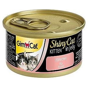 GimCat ShinyCat Kitten in Jelly Kip, natvoer voor jonge katten met vlees en taurine, 24 blikjes (24-70 g)