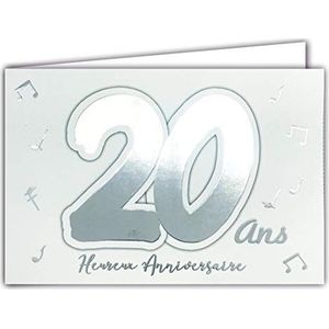 AFIE 69-2202 Kaart 20 jaar Gelukkig VERJAARDAG muzieknoten die op een witte achtergrond schijnen; levering met envelop; gesloten kaartformaat 17 x 11,5 cm