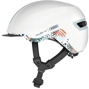 ABUS Urban Helm HUD-Y - met magnetisch oplaadbaar led-achterlicht en magneetsluiting - coole fietshelm voor dagelijks gebruik - voor dames en heren - glanzend wit, maat M