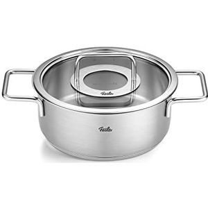 Fissler Pure Collection Stoofpan van roestvrij staal, Ø 20 cm, 2,4 l, met glazen deksel, binnenschaal, inductie