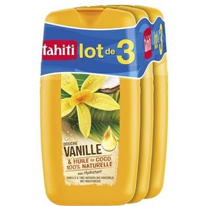 Tahiti Fles Douchegel, kokosolie en vanille, natuurlijke hydratatie, 3 x 250 ml