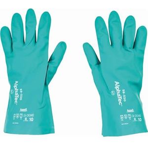 Ansell AlphaTec 58-330 Werkhandschoenen, chemische bescherming, dubbele lagen, nitril-handschoenen, waterdicht, herbruikbaar, voor dames en heren, groen, maat XL (12 paar)