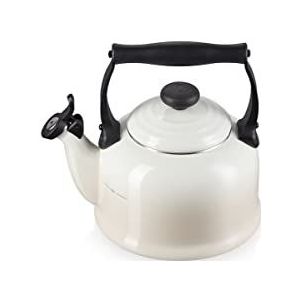 Le Creuset Traditionele fluitketel met lijn voor maximum voor op het fornuis, geëmailleerd staal, 2,1 liter, meringue, 40102027160000