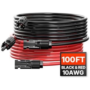 VEVOR Verlengkabel voor zonnepaneel, 30,48 m, 10 AWG, met vrouwelijke en mannelijke connectoren, DC 1500 V, waterdicht IP67, voor zonnepanelen thuis, boten, campers, daken, 2 stuks