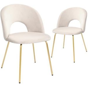 CangLong gestoffeerde kaptafel set moderne gestoffeerde stoel voor keuken, eetkamer en woonkamer, fluwelen stoelen met goudkleurige metalen poten, beige, schuim, set van 2