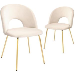 CangLong Set van 2 kaptafelstoelen, moderne gestoffeerde stoel voor keuken, eetkamer en woonkamer, fluwelen stoelen met goudkleurige metalen poten, beige