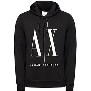 Armani Exchange Herenhoodie met logoprint op de voorkant, zwart.