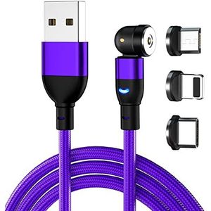 Qinzhijia Magnetische oplaadkabel, 540 graden, 3-in-1, micro-USB, 6,6 m, snel opladen, 3 A, magnetische kabel, gesynchroniseerd, nylon, gevlochten, magnetische oplaadkabel voor micro-USB type C