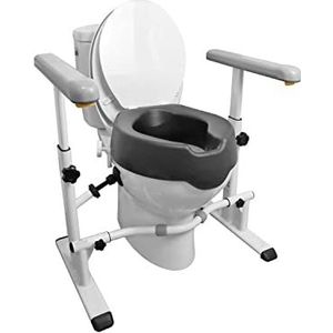 KMINA - Toiletbrilverhoger voor volwassenen + toiletframe (verpakking), handgreep voor gehandicapten toilet met zitverhoging voor volwassenen, schuimrubber, wc-steunstang, veiligheidsframe voor toilet verstelbaar