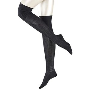 FALKE No. 3 lange damessokken merinowol zijde grijs zwart hoge warme wintersokken zonder patroon zonder elastiek 1 paar, zwart (zwart 3009)