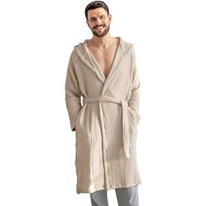 Jean & Len Home Mousseline badjas van katoen, zandkleurig, maat XL, voor dames en heren, lichte en ademende stof, 100% katoen, Öko-Tex Standard 100