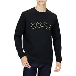 BOSS Heren Salbo Iconic Sweat Regular Fit van katoenmix met artistiek grafisch patroon, zwart, XS, zwart.