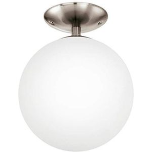 EGLO Rondo plafondlamp, lamp met 1 fitting, materiaal: staal, kleur: nikkel mat, glas: opaal matwit; fitting: E27