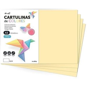 Gekleurd karton, A3-karton, 180 g kleurenvellen, pastelkleuren karton, ideaal voor handwerk, afdrukken van je documenten en creatieve tekeningen · m-office (25 vellen, crème)
