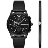 Emporio Armani Coffret montre chronographe, en acier inoxydable, noir, et bracelet, pour homme, AR80070SET, Noir, sangle