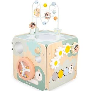 JANOD Sweet Cocoon J04060 Grote multifunctionele kubus 11 activiteiten voor kinderen, stimulerend speelgoed, fijne motoriek, FSC-houten speelgoed vanaf 18 maanden