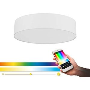 EGLO Connect Romao-C Led-plafondlamp, 1 lichtpunt, van staal, textiel en kunststof in wit, met afstandsbediening, kleurtemperatuurverandering (warm, neutraal, koud), RGB, dimbaar, Ø 57 cm