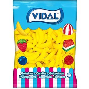 Vidal Snoepjes, gigantische bananen suiker, bananenvorm en geel met suiker gecoate rubberen snoepjes 1 kg zak