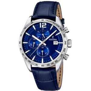 Festina F16760/3 - Herenhorloge - Zilver - Leer - Blauw - RVS - Chronograaf