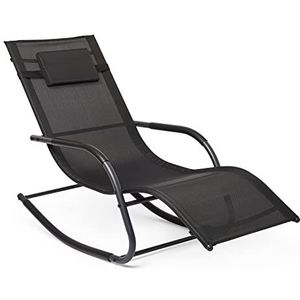 Mondeer Tuinschommelstoel, zonnebed van aluminium, ligstoel, met hoofdsteun en zijvak voor tuin en zwembad, kussens, maximale belasting: 160 kg, zwart
