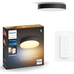 Philips Hue Enrave Plafondlamp - Dimbaar Warm tot Koel Wit Licht – Werkt met Alexa, Google Home & Apple HomeKit – Verbind met Hue Bridge - Smart Lamp 38 cm - Inclusief 1 Dimmer Switch - Zwart