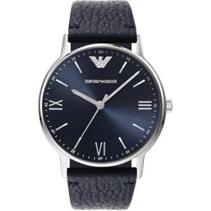 Emporio Armani Herenhorloge met drie wijzers, roestvrij staal, kastmaat 41 mm, Blauw, Riem