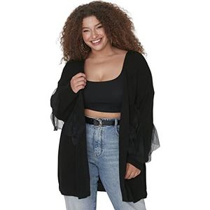 Trendyol Effen gebreide jas, twee rijen, grote maat, sweater, dames, zwart, 4XL, oversized, zwart.