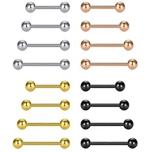 LAURITAMI 16 stuks tongpiercings van chirurgisch staal, 14 g, 12-18 mm, Roestvrij staal