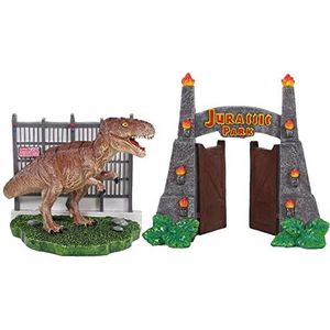 Penn-Plax Jurassic Park 2 stuks officieel gelicentieerde aquariumdecoraties - inclusief T-Rex decoraties en parkpoort - klein formaat